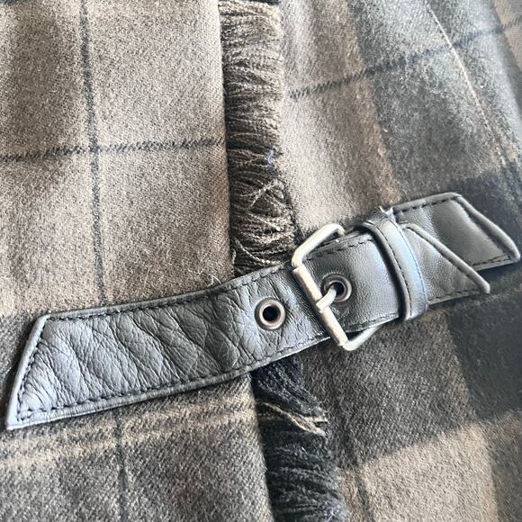 Escada Brown Black Plaid Wool Pleated Leather Belt Midi Kilt Skirt Size 38/ US M - Picture 9 of 12